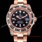 All Rose Gold Replica Rolex Submariner Diamond Bezel Black Dial Watch For Sale